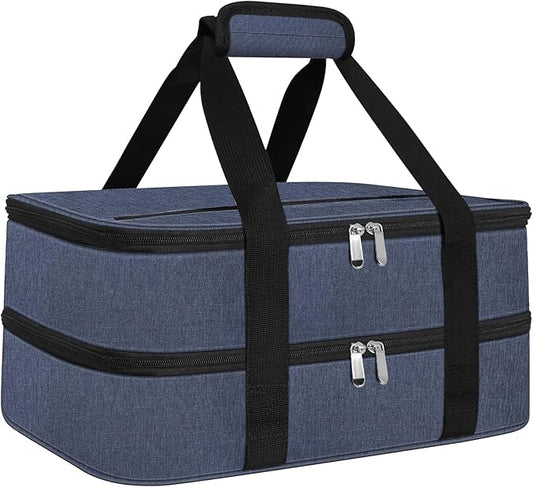 esouler Double Insulated Casserole Carrier Bag Hot & Cold Food Carrier Bag Lasagna Holder Lunch Bag for Picnics, Parties, Travel, Fits 9 x 13 Inches Casserole Dish-Blue