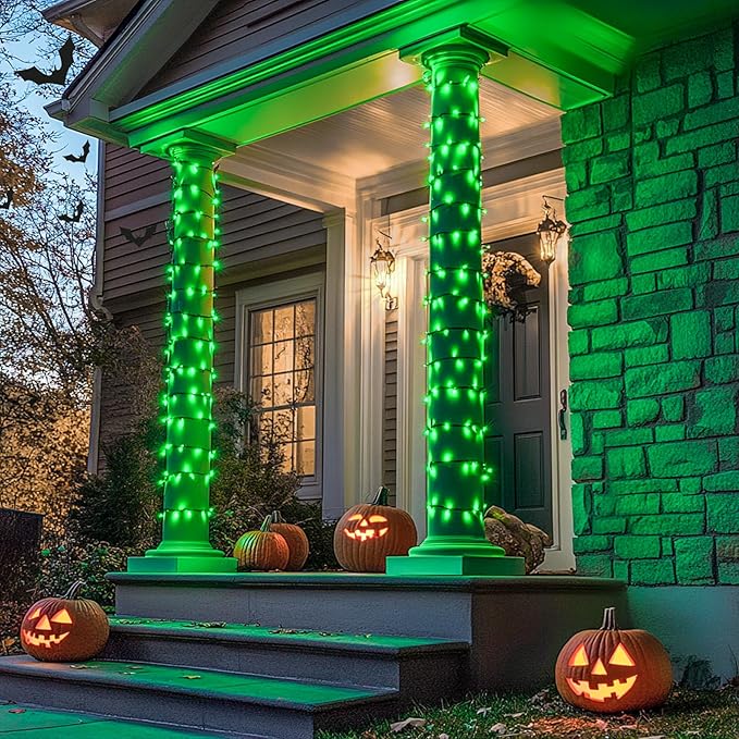 JMEXSUSS 250 LED Green String Lights - 91.5ft Halloween Lights Outdoor Waterproof, 8 Lighting Modes, Connectable Halloween Tree Light for Yard Patio Party Christmas Decorations