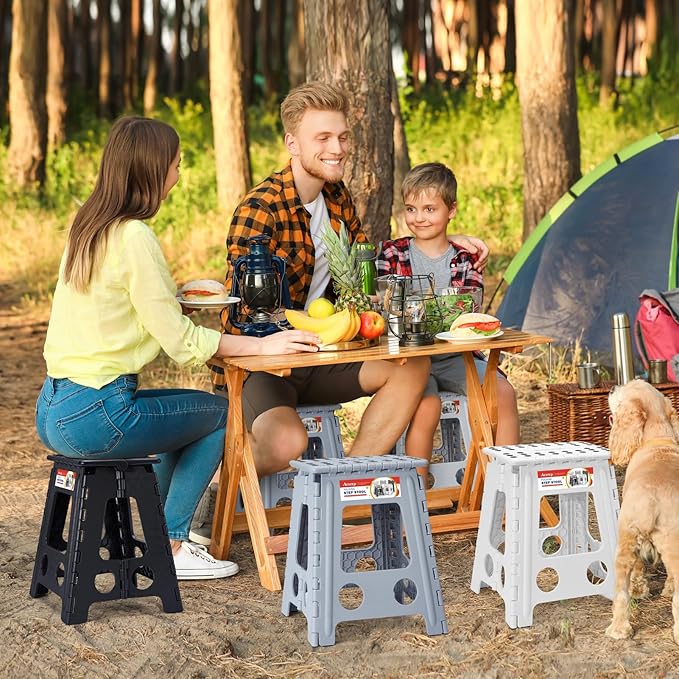 ACSTEP Folding Step Stool 16 Inch Heavy Duty Step Stool Foldable for Adults and Kids, Collapsible Stepping Stool with Handle, Non Slip Folding Stools for Kitchen Hold Up to 400lbs (Black 1PC)
