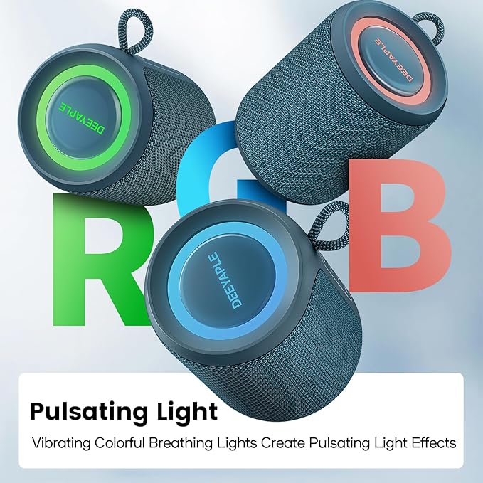 Bluetooth Speaker Wireless,IP67 Waterproof & Dustproof Portable Speaker with Lights,15W Loud Stereo Sound, 2500mAh Battery All Day Playtime, TWS Pairing, BT5.3, Home/Party/Outdoor/Beach (Blue)