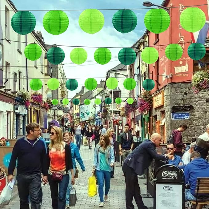 12 Pcs Green Party Paper Lanterns Green Party Supplies Round Chinese Paper Lanterns for Spring Theme Party Birthday Baby Shower Graduation Wedding St Patricks Day Decor