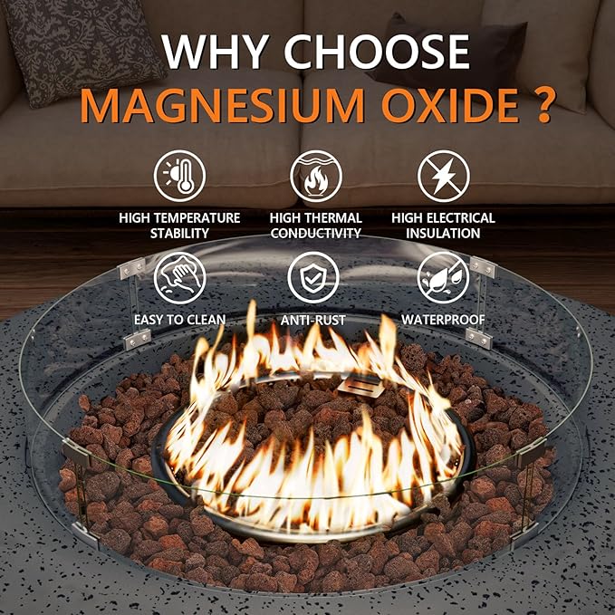 COSIEST 42 inch Outdoor Propane Fire Pit Coffee Table w Concrete Round Base Patio Heater, CSA Certified, 50,000 BTU Stainless Steel Burner, Free Lava Rocks, Rain Cover, Wind Guard, Tank Cover, Gray