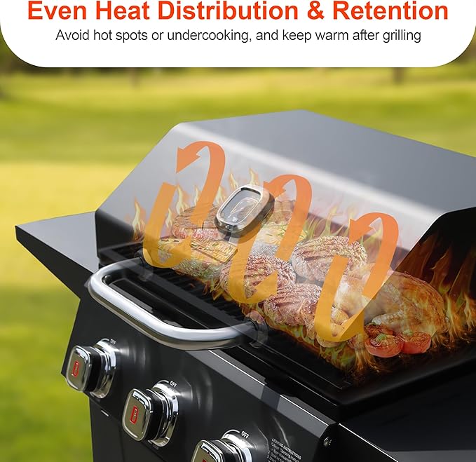 Brand-Man 3-Burner Propane Gas Grill, 27,000 BTU BBQ Grill with Porcelain-Enameled Grates, Built-In Thermometer, Side Shelves, Heavy-Duty Wheels – Outdoor Grill for Patio, Backyard & Garden