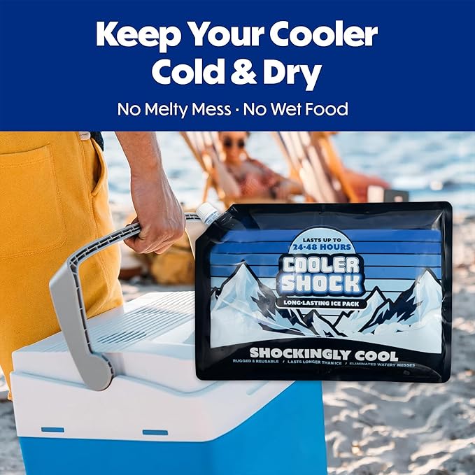 Cooler Shock Reusable Ice Packs for Cooler - Long Lasting Cold Freezer Packs for Coolers and Lunch Boxes - Cooler Ice Packs for Camping Gear, Fishing, Road Trips, Beach Must Haves