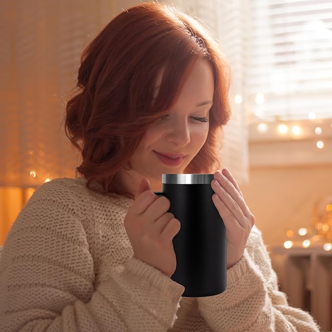 DOMICARE 24oz Mug with Handle and Lid, Stainless Steel Coffee Mug, Reusable Insulated Cup, Travel Mug with Handle, Double Wall Vacuum Coffee Tumbler for Men and Women, Black, Pack 1