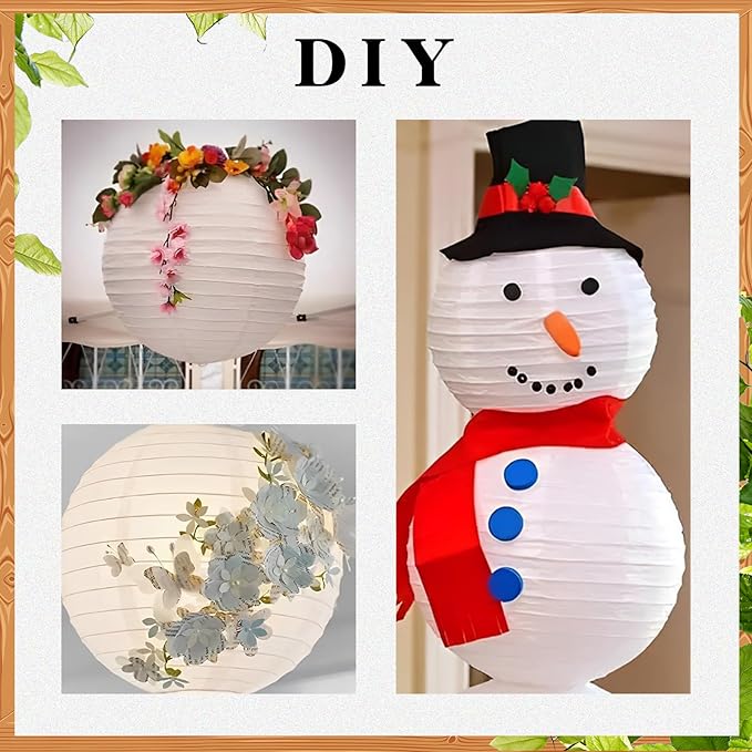 10Pcs 16 Inch Round Paper Lanterns for Home Decor, Restaurant, Church, Wedding, Birthday Party Decorations, Hanging Chinese Japanese Paper Lantern Lamps (White)