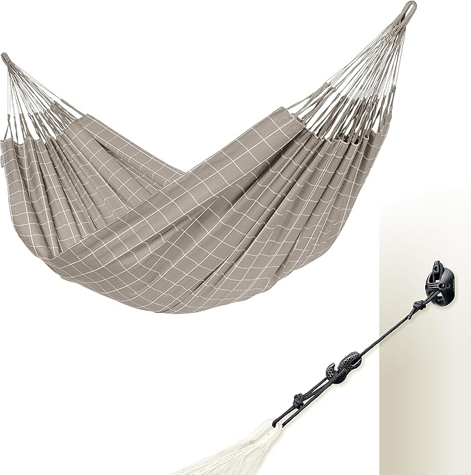 La Siesta® XL King Brisa Classic Hammock & CasaMount, Walls Ceilings Beams Suspension Kit - Indoor Outdoor Hammock Swing, Weather Resistant, Almond