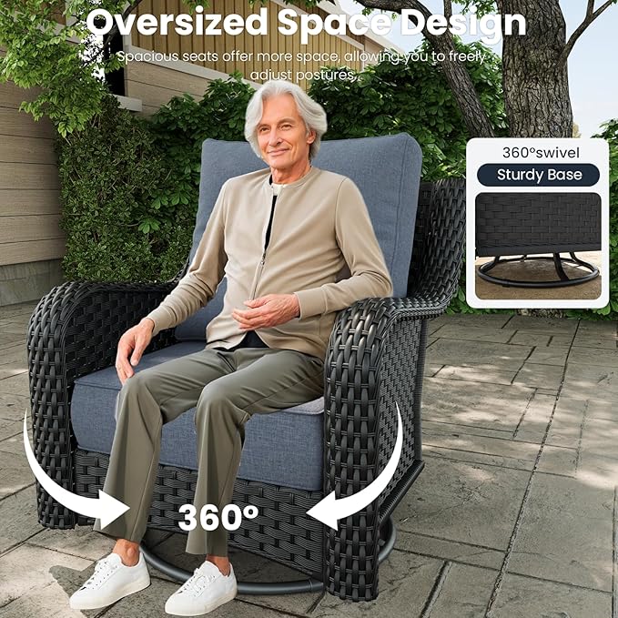 7 Pieces Outdoor Patio Furniture Sets with Single Chairs with 6-inch Thick Cushion and Fire Pit Table for Deck Lawn