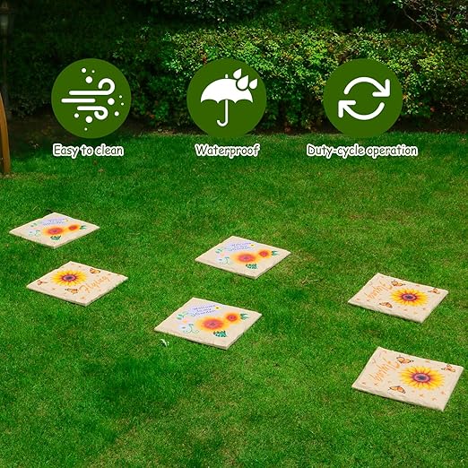 4Pcs Square Sunflower Stepping Stone Outdoor Garden Walkway, Durable Plastic Pavers for Patio, Pathway, and Landscaping, Weatherproof Stepping Stones with Ground Stakes for Easy Installation