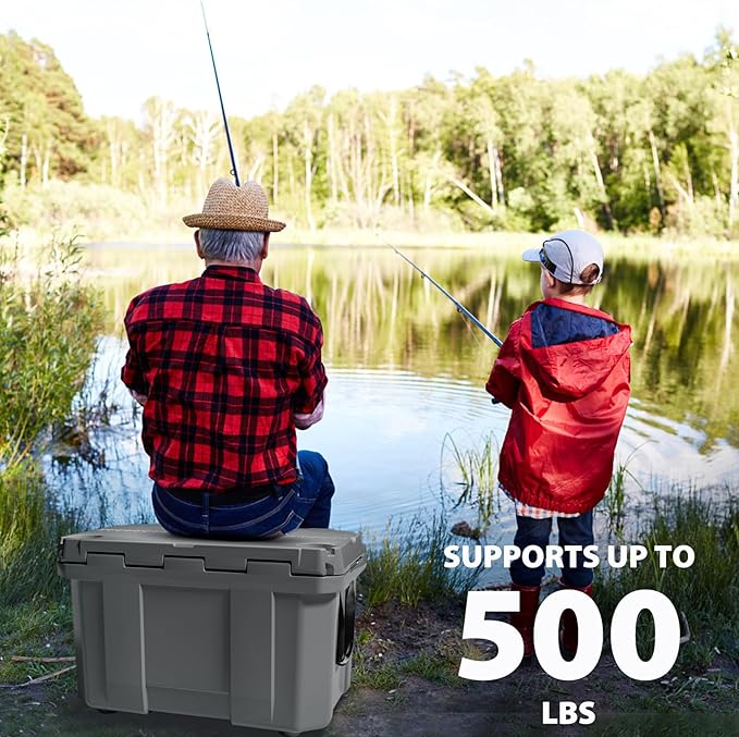 Hard Cooler, Insulated Ice Chest Box Holds Ice for More Days, Portable Cooler with Handle, Cup Holders, Double Latches for Camping Drink, Beach, Picnic, Fishing, Boat, Barbecue