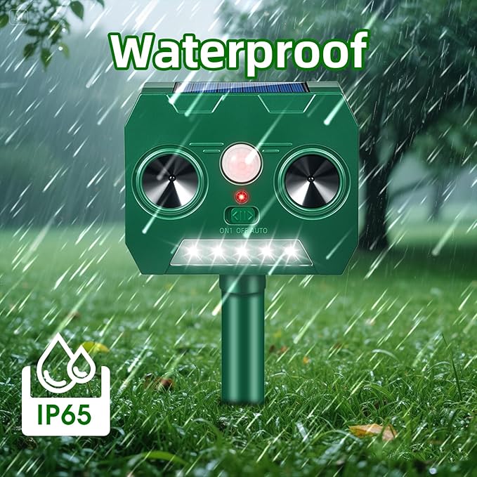 2 Packs Solar Ultrasonic Animal Repeller Outdoor Cat Repellent, Solar Deer Repellent Devices with Strobe Lights Motion Sensor Animal Deterrent,Keep Raccoon Squirrel Skunk Rabbit Out of Yard Garden