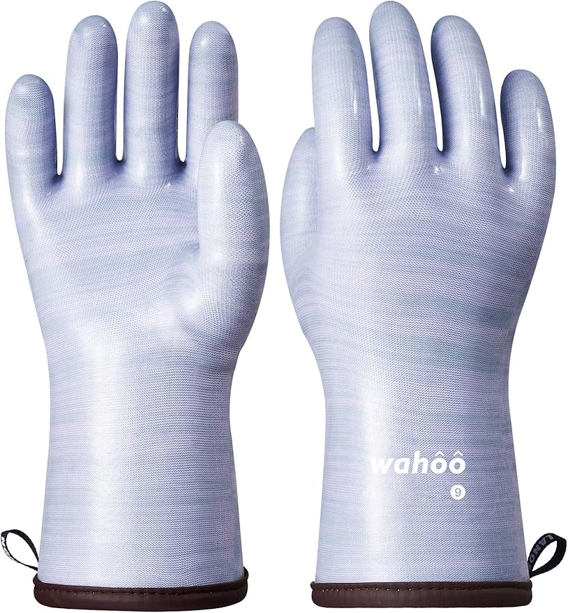LANON Protection Wahoo Liquid Silicone Smoker Oven Gloves, Food-Contact Grade, Heat Resistant Gloves for Cooking, Grilling, Baking, Purple, L/9