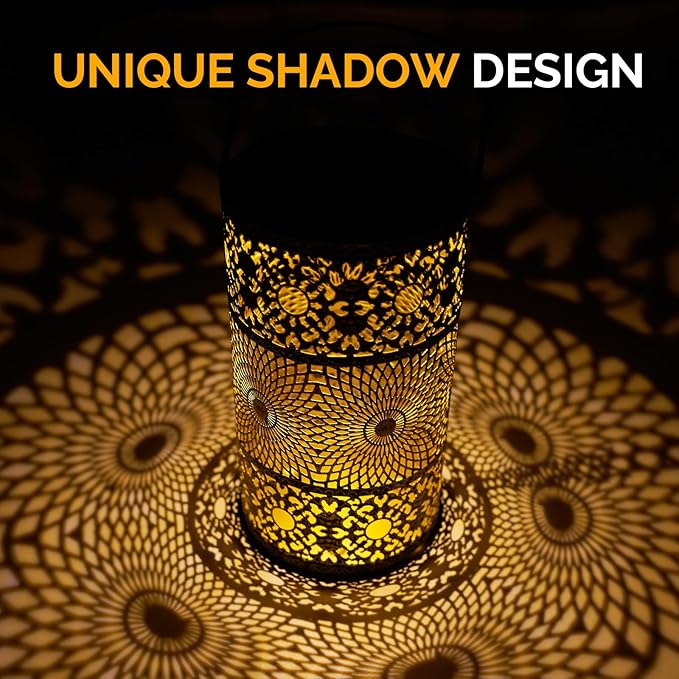 Hanging Solar Lanterns Outdoor Waterproof, Moorish-Style Solar Lanterns, Hollowed-Out Metal Decor Lantern, Decorative Lights for Garden Patio Porch