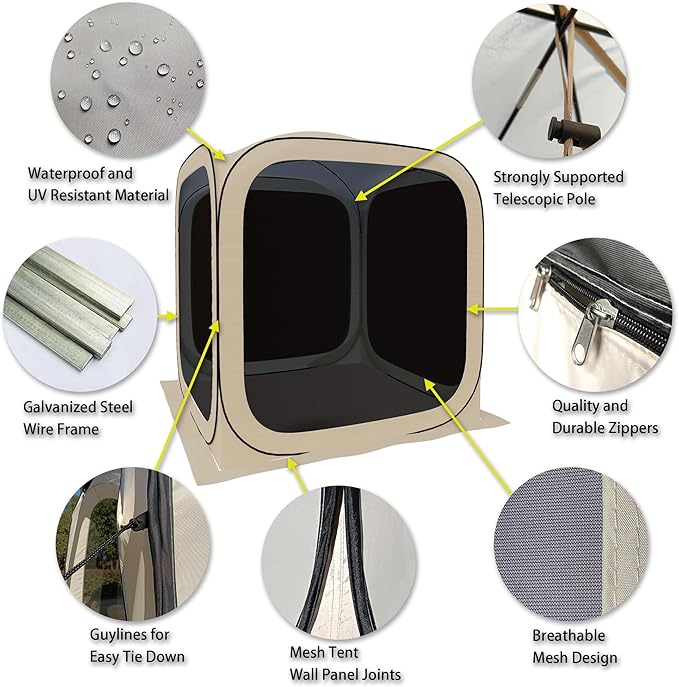 HOOYEAH Pop-up Tent Screenhouse, Portable Screened Tent Camping Canopy Foldable Instant Screen Room Outdoor Gazebo with Mosquito Net for Patio, Backyard, Garden and Outdoor Activities, 6x6