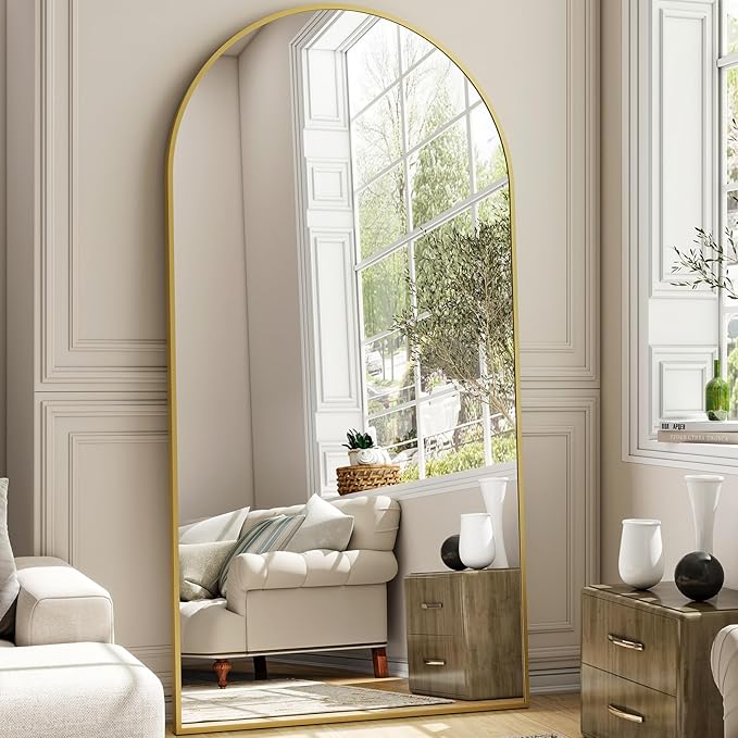 41"x81" Extra Large Arched Full Length Mirror - Leaning Mirror Arch Wall-Mounted Mirrors - Aluminum Alloy Frame Modern Simple Home Decor - for Living Room Bedroom Cloakroom