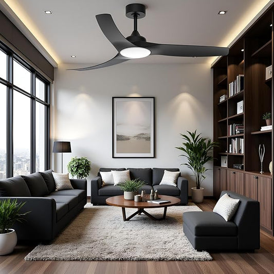 52 Inch Ceiling Fan with Light and Remote, 3 Blades, Quiet DC Motor, Reversible Fan with Dimmable LED Light, for Bedroom Living Room, Black