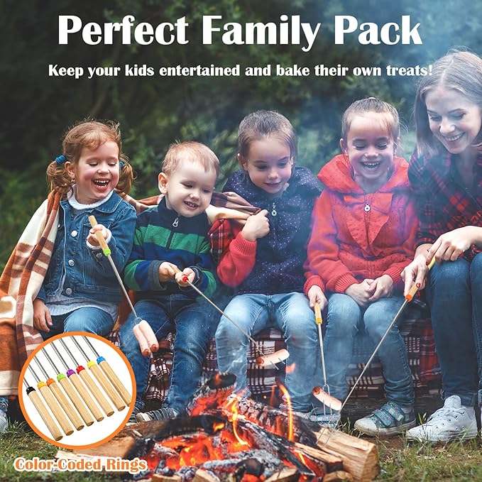 150 Pack 32 Inch Marshmallow Roasting Sticks Bulk, Smores Skewers for Fire Pit Kit, Hot Dog Camping Skewers Accessories Campfire Marshmellow Extendable Forks Bbq Tools Smores Sticks
