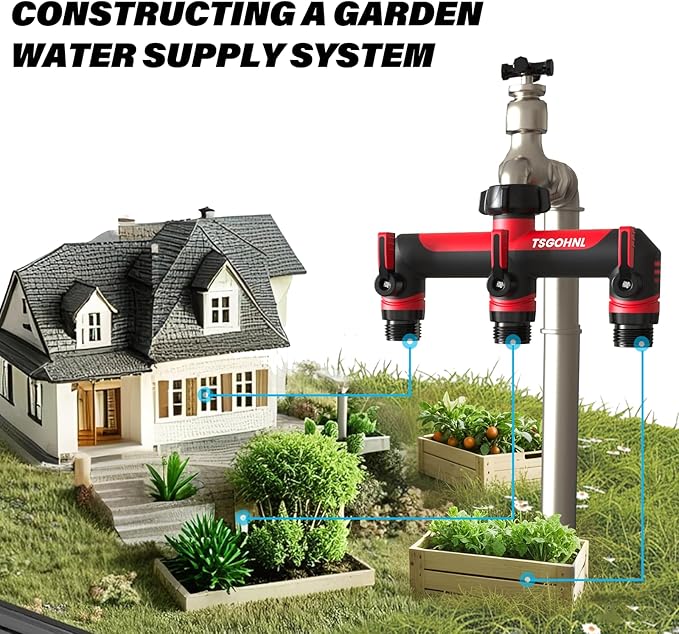 Garden Hose Splitter, 3/4-Inch Hose Manifold, Outdoor Faucet Adapter - Soft TPR Covering - Lightweight Non-Slip Sun-Resistant 3-Way Valve