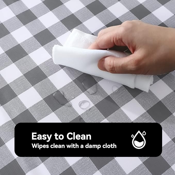 Romanstile Square Vinyl PVC Tablecloth, 100% Waterproof Buffalo Plaid Plastic Table Cloth, Oil Proof Heavy Duty Wipeable Table Covers for Dining/Camping/Picnic/Outdoor - 54 x 54, Grey and White