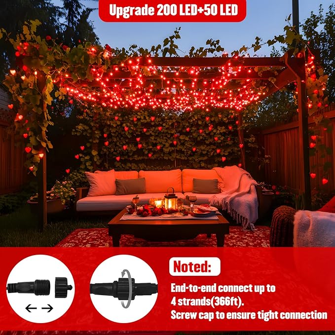 JMEXSUSS 250 LED Red String Lights with 8 Modes, 91.5ft Expandable Red Halloween Lights Outdoor Waterproof, Christmas Twinkle Lights Indoor for Tree Patio Bedroom Party Holiday Decorations