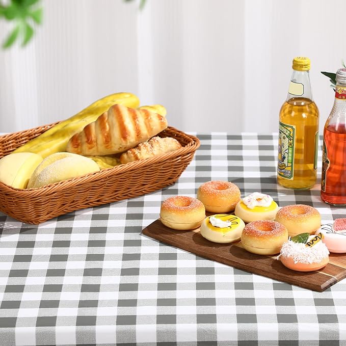 3 Pcs Plastic Picnic Table Cover Checkered Tablecloth Fitted Rectangular Table Cloth 30 x 72 Inch Vinyl Waterproof Flannel Backed with Elastic Rim for Indoor Outdoor Picnic Party(Gray and White)