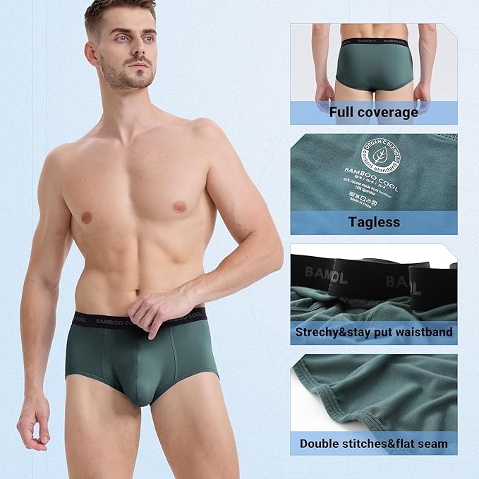 BAMBOO COOL Mens Breathable Soft Underwear Open-fly Classic Briefs, Tag-free