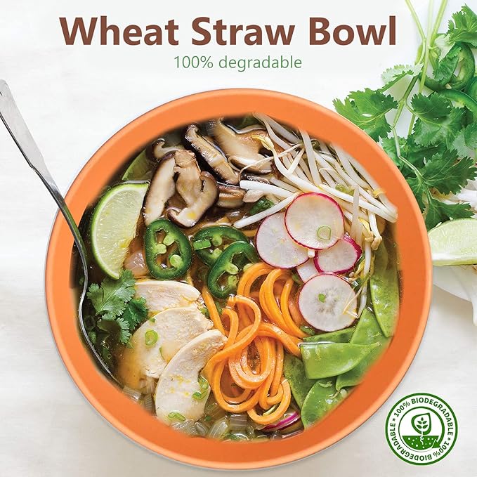 Homienly Wheat Straw Cereal Bowl Set, Wheat Straw Bowls Set - 8 PCS, Unbreakable Lightweight Bowl for Kitchen, Camping, Microwave and Dishwasher Safe Bowls, Soup Bowl (Orange, 26 OZ)
