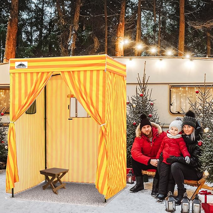 EAGLE PEAK Flex Compact 5x5 Pop-up Canopy Changing Room, Portable Privacy Dressing Room for Indoor Fashion Photoshoots, Camping, or Pool, Yellow/Orange