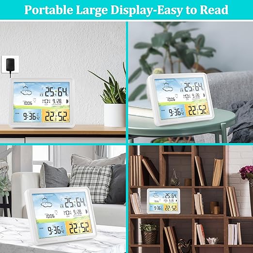 Home Weather Station Wireless Indoor Outdoor Thermometer, Portable Digital Weather Clock Atomic, Bluetooth Color Forecast Station, Multiple Sensors Weather Monitor with Alarm (1 Remote)