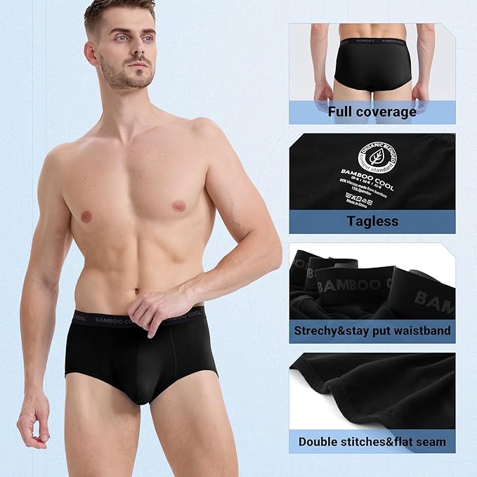 BAMBOO COOL Mens Breathable Soft Underwear Open-fly Classic Briefs, Tag-free