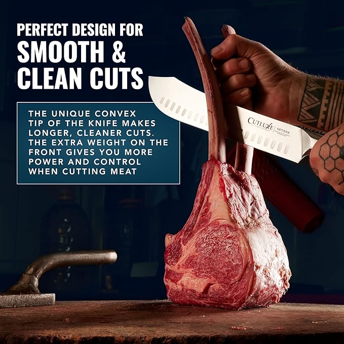 Cutluxe Butcher Knife – 10″ Bullnose Carving Knife, Forged High Carbon German Steel – Full Tang & Razor Sharp – Ergonomic Handle Design – Artisan Series