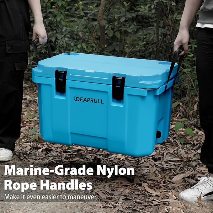 Hard Cooler, Insulated Ice Chest Box Holds Ice for More Days, Portable Cooler with Handle, Cup Holders, Double Latches for Camping Drink, Beach, Picnic, Fishing, Boat, Barbecue