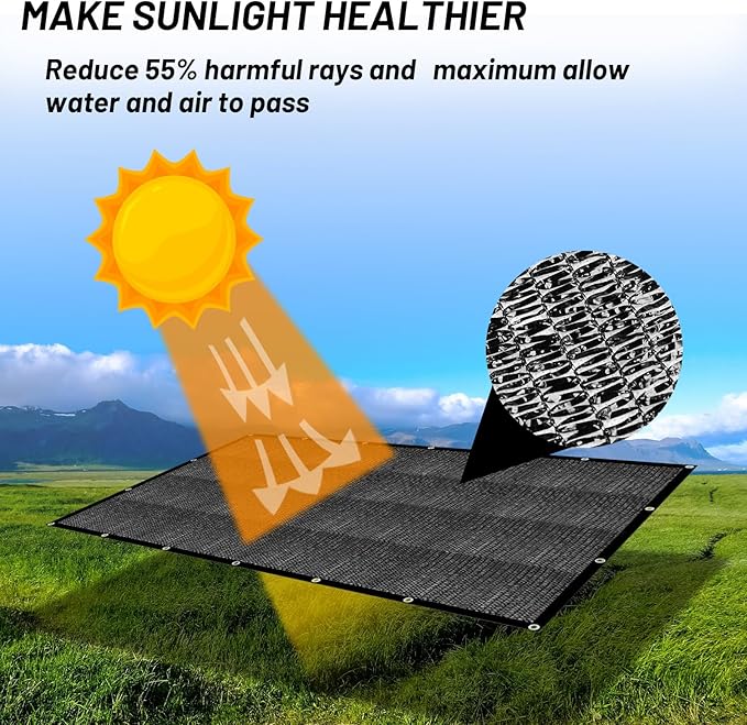 Cool Area 55% Sun Shade Cloth Mesh Tarp with Grommets for Plant Cover 10x12ft Patio Canopy Garden Pergola Greenhouse Car Barn Kennel Black