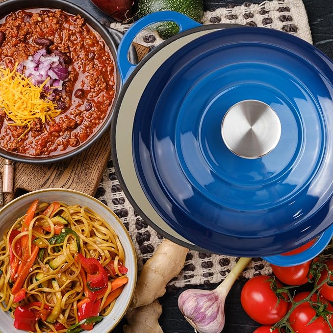 3 Quart Dutch Oven Enameled Cast Iron with Lid - Big Dual Handles - Oven Safe up to 500°F - Classic Round Pot for Versatile Cooking Blue