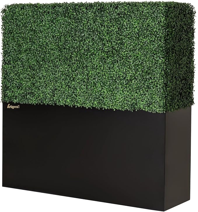 Artificial Hedge Wall, Boxwood Grass Panels with Planter, Fake Greenery Divider Fence for Outdoor Patio,50Lx48Hx14D
