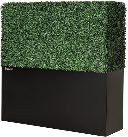 Artificial Hedge Wall, Boxwood Grass Panels with Planter, Fake Greenery Divider Fence for Outdoor Patio,50Lx48Hx14D