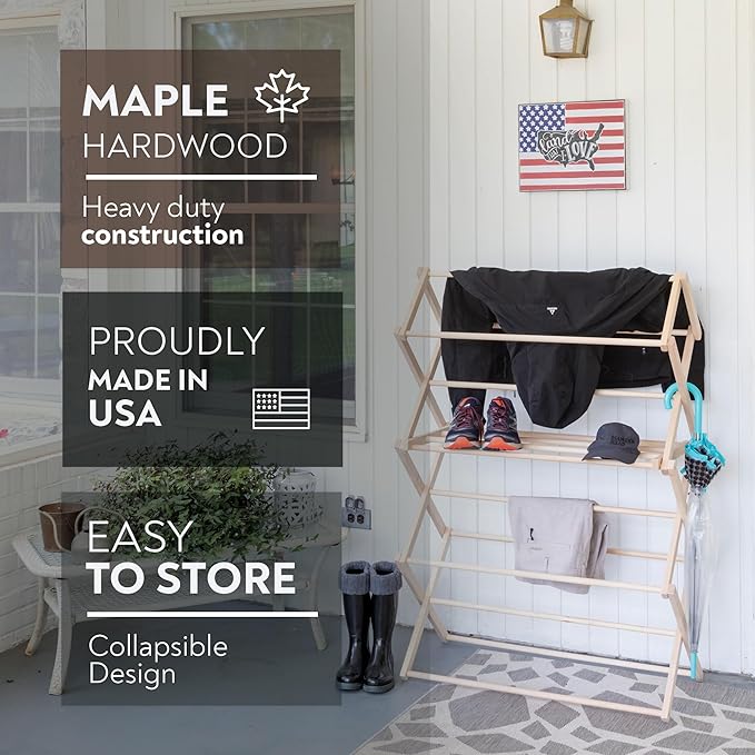 Pennsylvania Woodworks Clothes Drying Rack: Solid Maple Hard Wood Laundry Rack for Sweaters, Blouses, Lingerie & More, Durable Folding Drying Rack, Made in USA, No Assembly Needed, Large