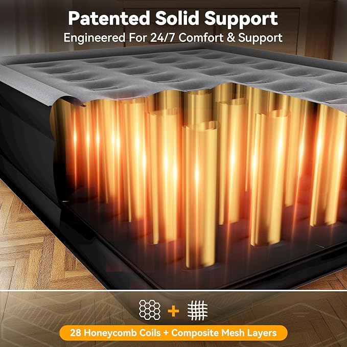 Air Mattress Full with Built in Pump,18’’Raised Blow Up Mattress,Self Inflatable Mattress in 3 Mins,Portable Air Bed for Home,Floor&Travel,Full Size Air Mattress for Adults 660LB Max,Black