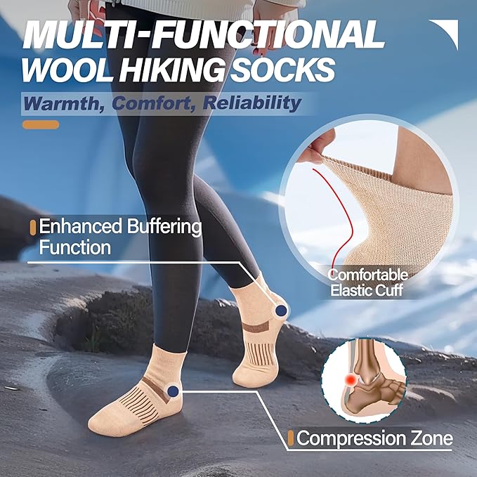 6 Pairs Merino Wool Ankle Running Hiking Socks Compression Support Breathable Thick Cushion No Show Socks for Women Men