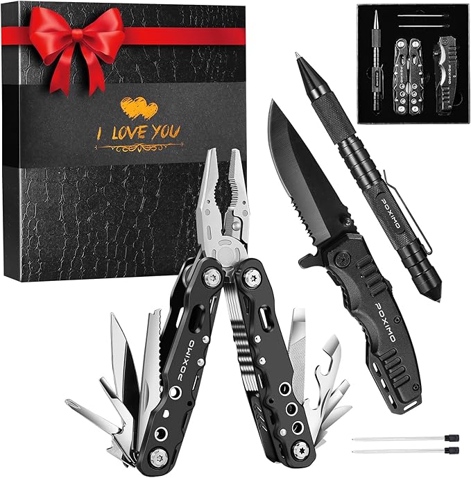 Multitools Gift Set "I LOVE YOU", Men Gifts 3 Items Pack with 14-In-1 Multi tool Pliers, Pocket Knife, Tactical Pen, Gifts for Men Women, Stocking Stuffers EDC, Survival Tools Set (I LOVE YOU)
