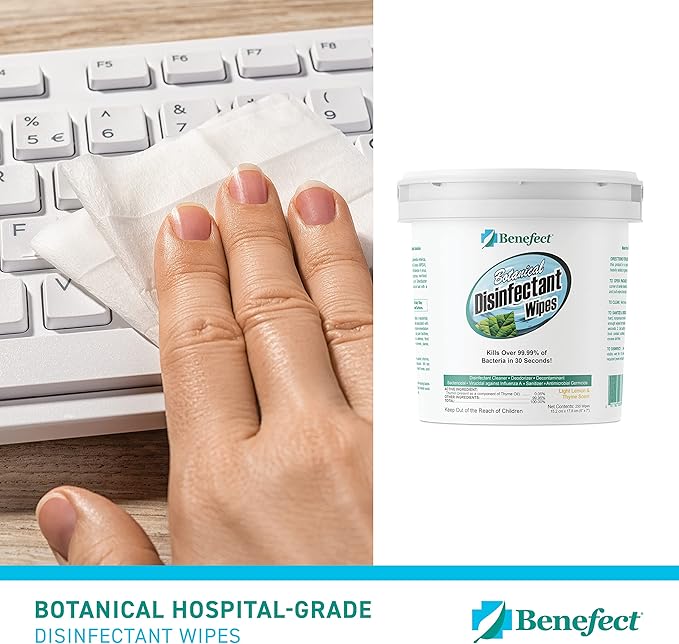 Benefect Botanical Disinfecting Wipes - (250 Wipe Count) Natural, No Residue - Antibacterial Disinfectant, Multi-Surface Cleaning and Sanitizing Wipes