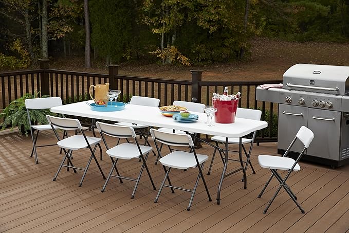 COSCO Fold-in-Half Banquet Table w/Handle, 8ft, White