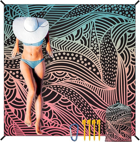 Beach Blanket Waterproof Sandproof Extra Large Beach Mat 79" X 83"/120"x108"for 1-8 Adults Quick Drying Durable Outdoor Picnic Mat for Beach Travel Camping Hiking