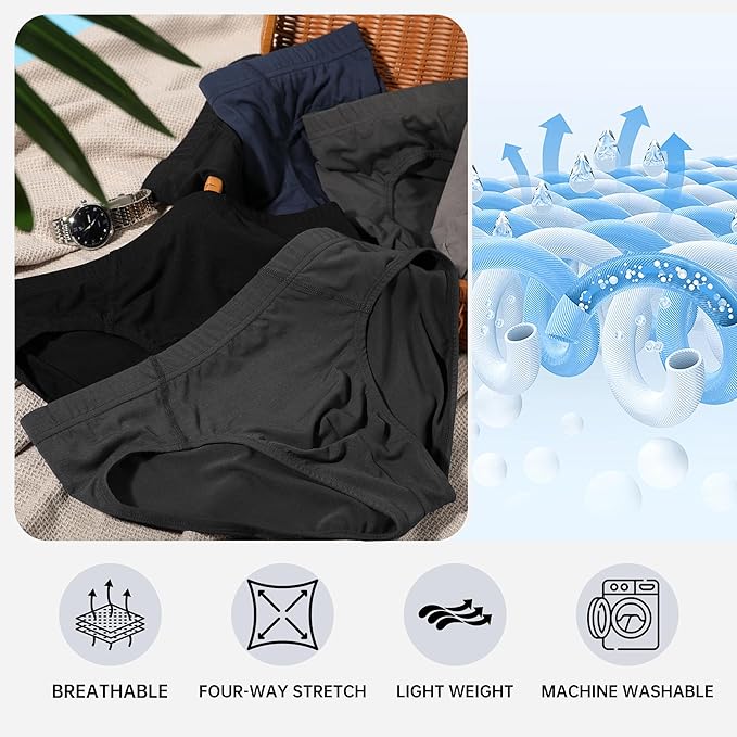 BAMBOO COOL Men's Underwear Briefs Fabric Covered Waistband Underwear Breathable Briefs with 3D Pouch Tagless Panties for Men