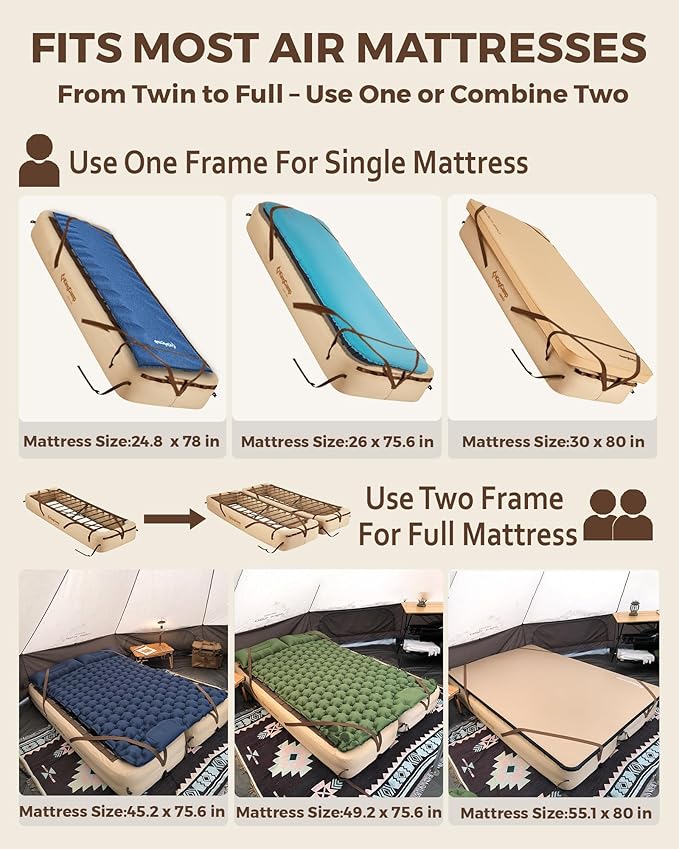 KingCamp Air Mattress Frame, Portable Inflatable Camping Cot Base Heavy Duty Bed Frame for Outdoor Travel & Home Tent (Bed Frame Only, Air Pump and Mattress Not Included) - 2 Packs