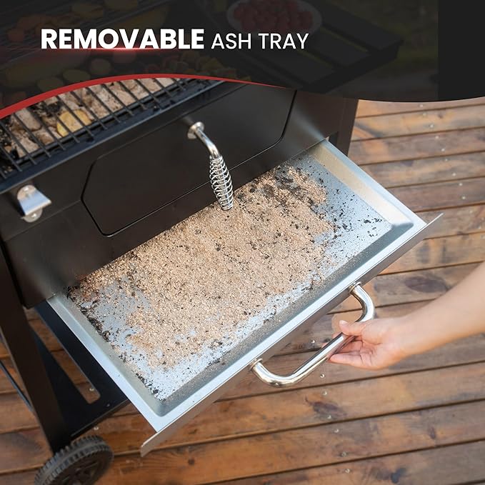 Royal Gourmet CD1824EC 24 Inch Movable Charcoal Grill with Cover, 490 Sq. In. Cooking Area, Outdoor Barbecue Grill with Foldable Side Tables for Outdoor Picnic and Camping Grilling, Black