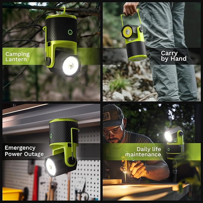 CLAKAP LED Camping Lantern, 3000Lumens Rechargeable 180°Rotatable Flashlight Lantern, Portable Camping Light with 4000mAh Phone Charger, IPX4 Waterproof Emergency Light for Power Outages Hurricane