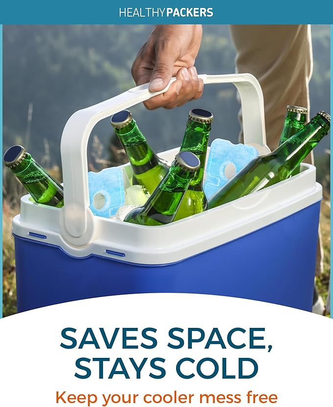 Healthy Packers Ice Packs for Lunch Boxes & Coolers - Freezer Packs - Original Cool Pack | Cooler Accessories for Beach, Camping & Fishing | Slim & Long-Lasting Reusable Ice Pack for Cooler