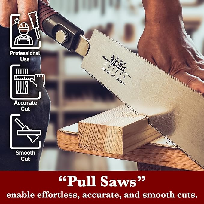 SUIZAN Ryoba Double Edge Saw 8" - Professional Japanese Pullsaw Handsaw Woodworking Tools