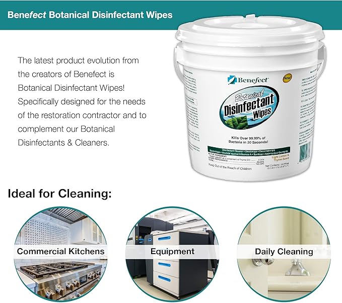 Benefect Botanical Disinfectant Wipes – 1,500 Sanitizing Wipes. 6 Pack of 250 Wipes Per Unit - High Traffic - Gym Wipes, Schools and Food Safe Cleaning (250, 6)